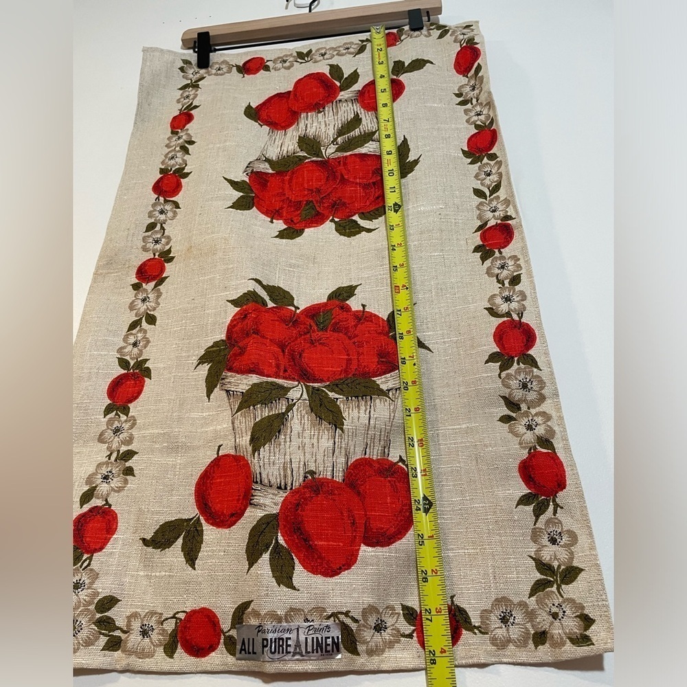 Vintage Parisian Prints Tea Towel, All Pure Linen Apple Baskets Orchard With Tag - Picture 5 of 7